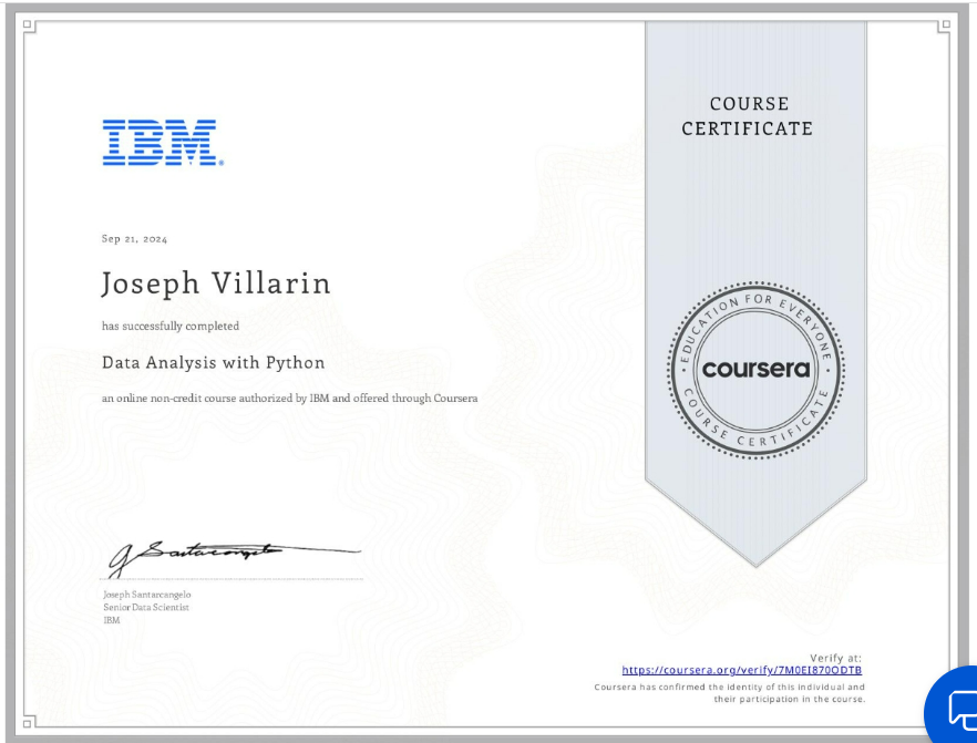 Data Analysis with Python certificate